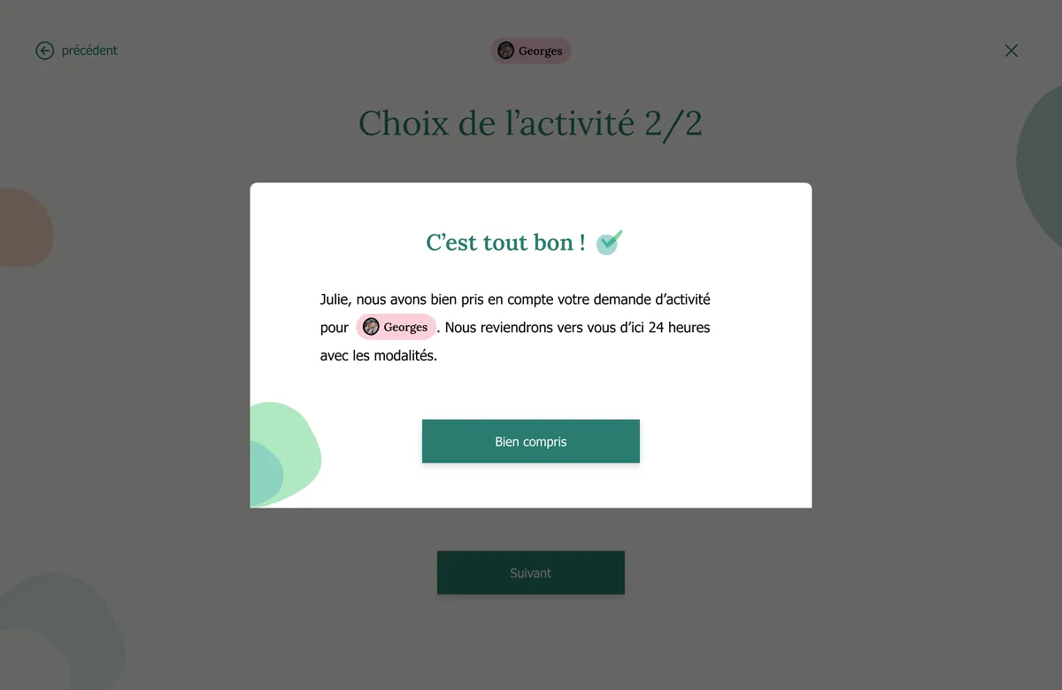 Confirmation d'une demande d'activité